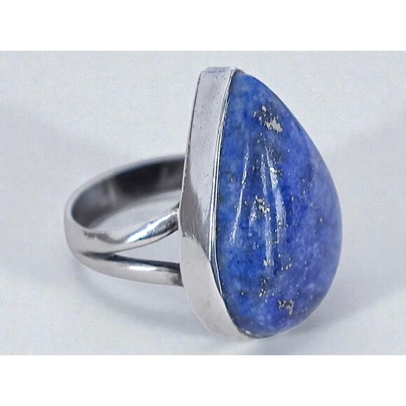 Vintage 925 Silver Lapis Lazuli Ring Chunky Teardrop Statement Blue - Picture 9 of 11